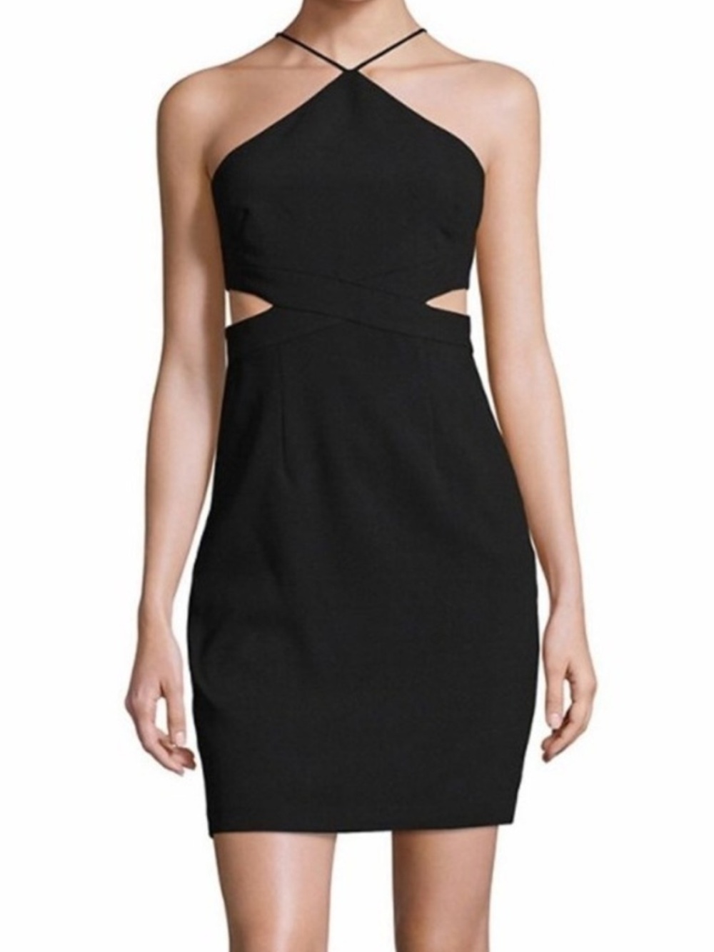 Aidan Mattox Cutout Halter Little Black Dress Crepe Sheath Cocktail Party US 4